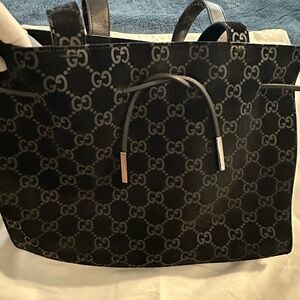 Gucci Black and Silver Gray Monogram Tote designed by Tom Ford